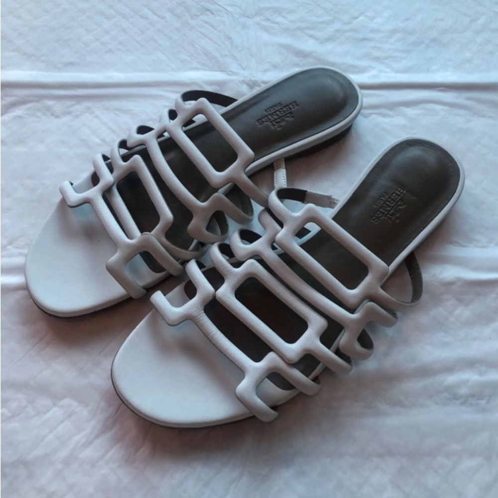 Authentic Preowned Hermes White Slides Size 36.5 … - image 3